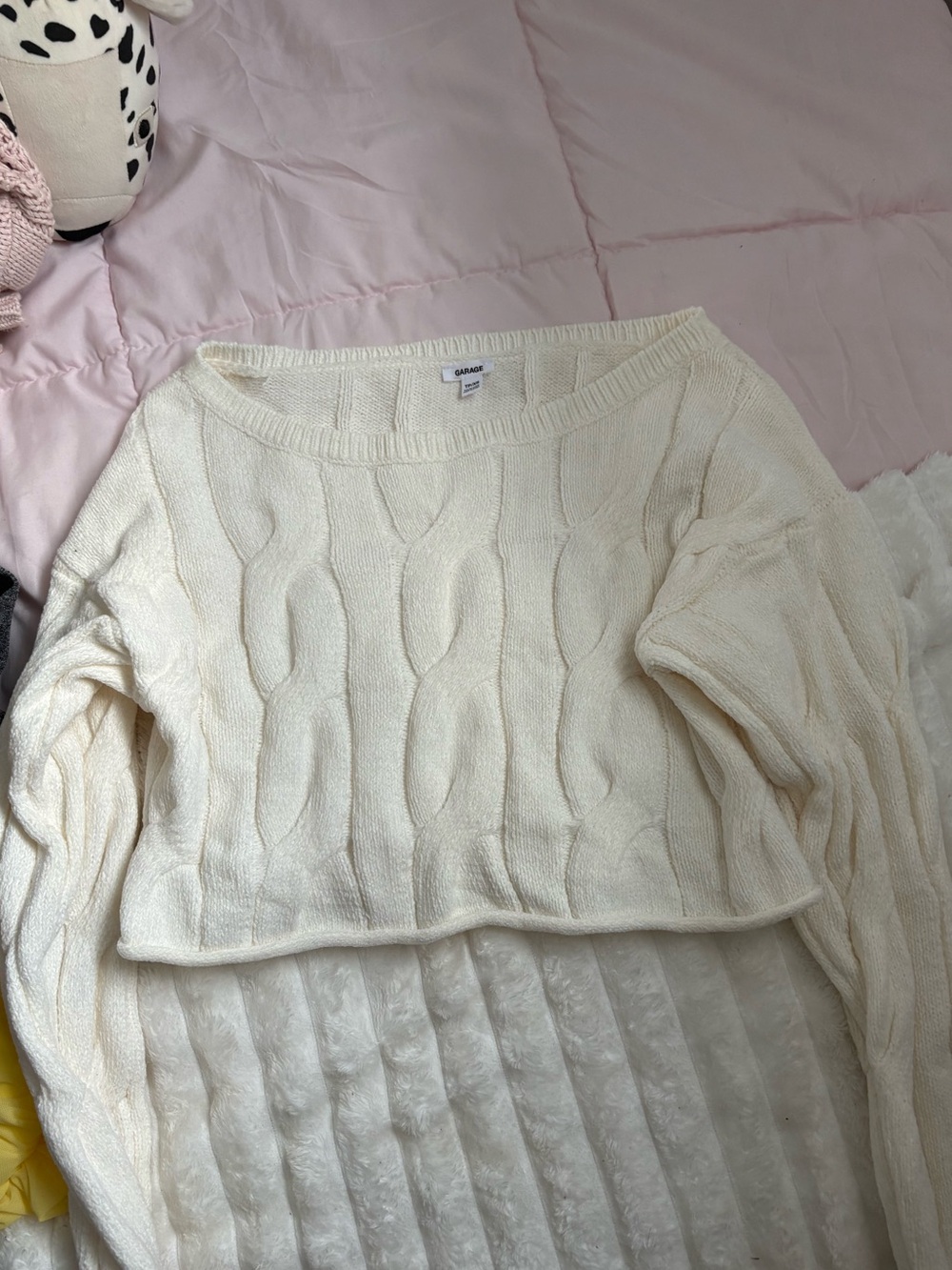 Garage Cream Cable-Knit Off-Shoulder Sweater
